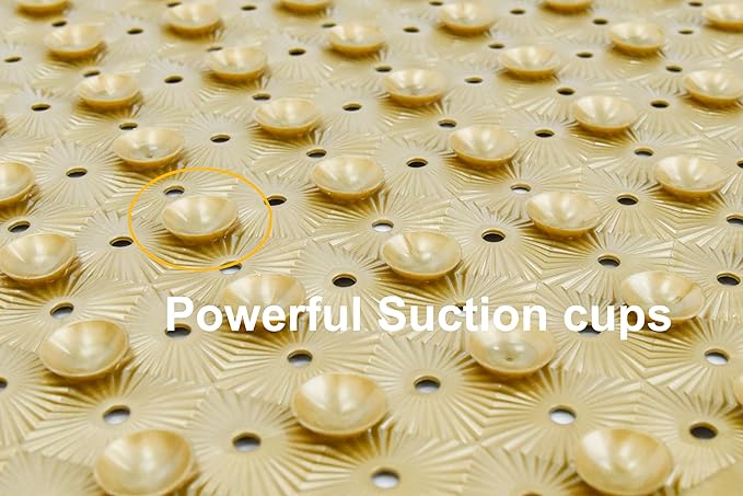 Bathtub Mat Non Slip with Suction Cups 15"x27" - Anti-Slip Shower Mat for Kids, Toddlers, and Seniors - Machine Washable Bath Tub Mat with Multiple Drainage Holes (Gold)