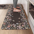 KIMODE Kitchen Anti Fatigue Mats, Farmhouse Kitchen Rugs Sets of 2, Memory Foam Kitchen Mats for Floor, Waterproof Non Skid Standing Mat for Sink Laundry Office Desk Black 20"x47"+20"x32"
