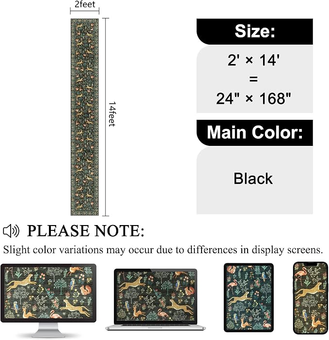 DUKINO 2x14 Runner Rug for Hallway, Vintage Non Slip Long Kitchen Rug with Washable Design, Soft Low Pile Animal Print Indoor Carpet for Hallway, Kitchen, Bathroom, Laundry, Black