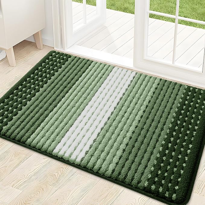Kitinjoy Indoor Outdoor Door Mat, 32x20 Non-Slip Absorbent Dirt Trapper, Low-Profile Washable Inside Entrance Front Floor Mat, Sturdy Soft Entry Dotted Ombre Doormats for Entryway, Green