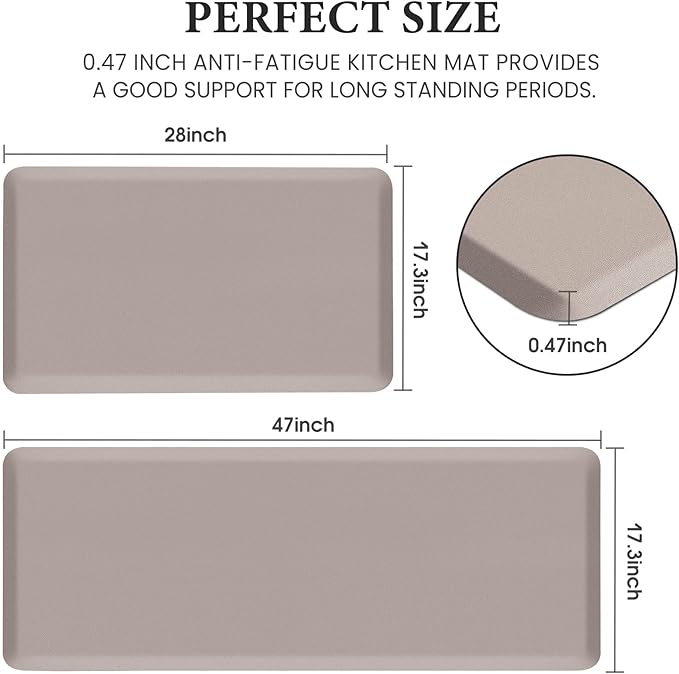 HappyTrends 2 PCS Kitchen Mat Cushioned Anti-Fatigue Floor Mat, Heavy Duty Ergonomic Comfort Foam Standing Mat, Waterproof Non-Slip Kitchen Rugs for Home, Office(17.3"x28"+17.3"x47",Khaki)