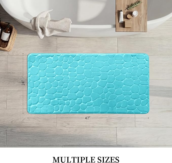 YIHOUSE Memory Foam Runner Rug, Cobblestone Bathroom Runner Rugs Super Water Absorbent Bath Mats for Bathroom Machine Washable Bath Rugs for Hallway Bedroom Laundry Room(24 x 47,Teal)