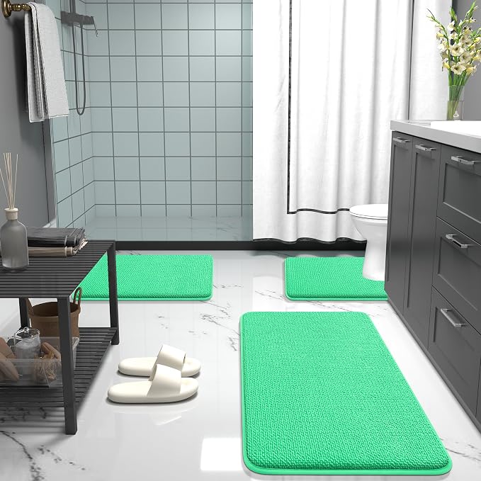 OLANLY Thick Memory Foam Bathroom Runner Rugs 44x24, Extra Soft Absorbent Long Bath Rug, Quick Dry, Non-Slip, Machine Washable Bath Mat for Bathroom, Tub and Shower, Home Decor Accessories, Mint Green