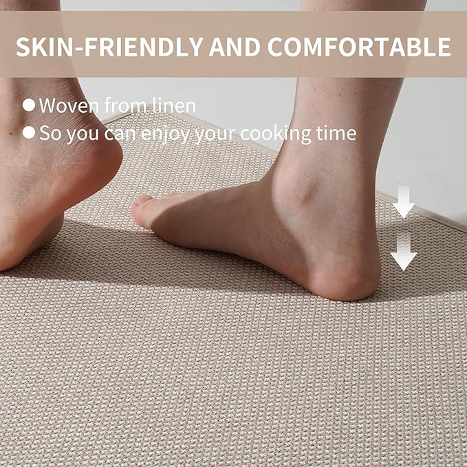 YDKGL Kitchen Mats for Floor, Super Absorbent Kitchen Rugs Non Slip Washable, Soft Imitation Linen Braided Runner Rug, Standing Mat Kitchen Sink Mat, Easy to Clean, Beige 17x71