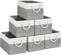 Fab totes Storage Bins 6-Pack, Foldable Storage Baskets for Organizing Toys, Books, Shelves, Closet, Large Storage Box with Rope Handles, Sturdy Organizer Bins, White & Grey