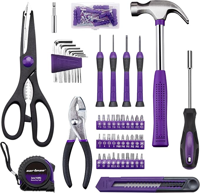 CARTMAN Home Tool Set Kit, Basic Household Hand Tools with Storage Case Purple