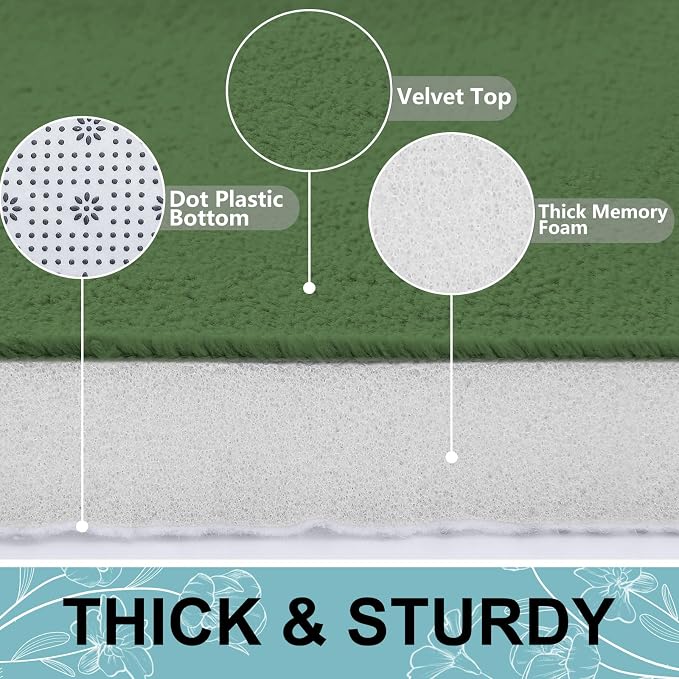 Smiry Memory Foam Bath Mat 36x24, Extra Soft and Absorbent Bathroom Mats, Non Slip Washable Carpet for Floor, Shower and Tub, Olive Green