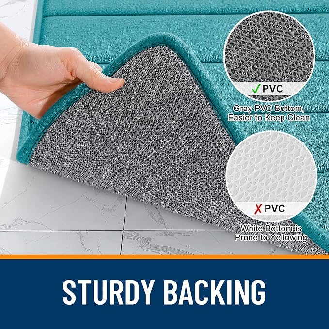 OLANLY Memory Foam Bath Mat 34x21, Super Soft Absorbent Bathroom Rugs, Quick Dry, Machine Washable Shower Floor Rugs, Bathmat Carpet, Bathroom Home Decor Accessories, Deep Lake