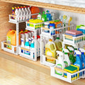 Under Sink Organizer, 2 Tier Pull Out Cabinet Organizer with 5 Adjustable Heights, Metal Under Sink Storage with Sliding Drawers for Kitchen, Bathroom, Pantry and Laundry Room, 4-Pack White