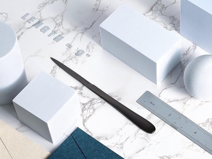 9" Black Metal Letter Opener with Minimalist Design, Safe Double Edge Blades, Anti-Fingerprint Long Handle, Mail Opener Paper Knife Tool Envelope Opener