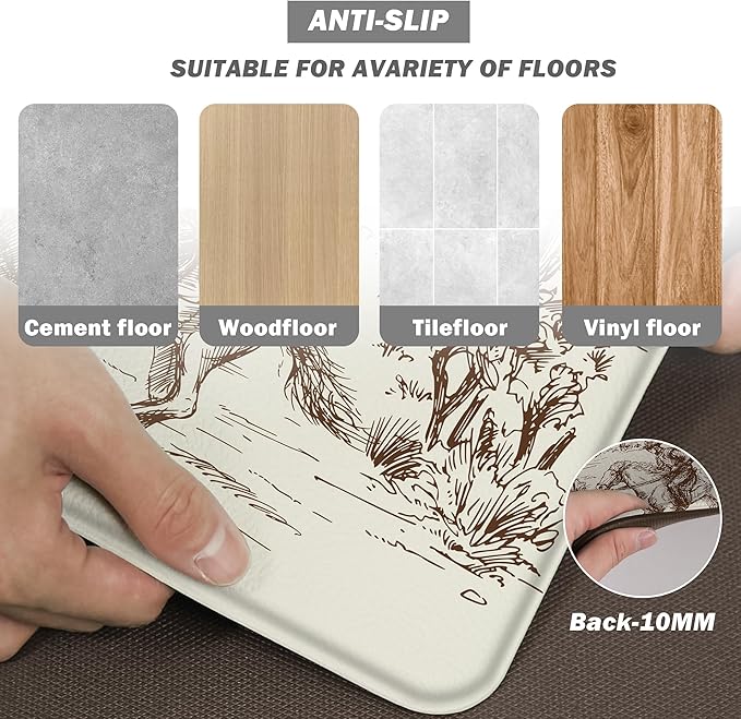 Western Kitchen Mat Rugs Set of 2 Aztec Anti Fatigue Non-Slip Kitchen mats for Floor Western Country Cactus Theme PVC Comfort Mat Floor Rugs Decor Office Front Door Sink 17.3x28+17.3X 47 inches