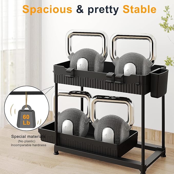 Sevenblue 2 Packs Under Sink Organizer, Height Adjustable 2 Tier Under Kitchen Sink Organizer, Multi-Purpose Storage Shelf for Kitchen Bathroom Cabinet, Deep-Black,12.85 Inches