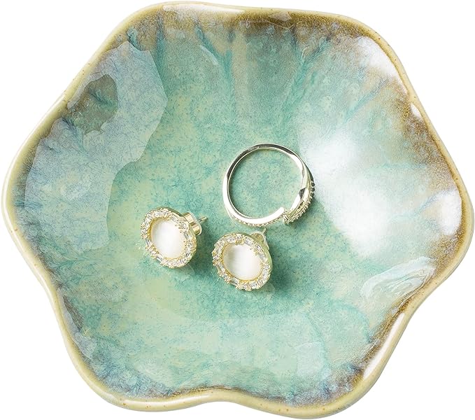 BEUNAIZER Jewelry Dish Tray, Ring Dish, Ceramic Trinket Tray, Key Bowl, Decorative Plate, for Friends Sisters Daughter Mother (Emerald Green)