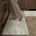 Anti Fatigue Kitchen Mats 2PCS Green Neutral Mats for Cushioned Vintage Kitchen Matss for Floor Non-Slip Waterproof Comfort Standing Rug for Sink Laundry Office 17.3"×47"+17.3"×30"