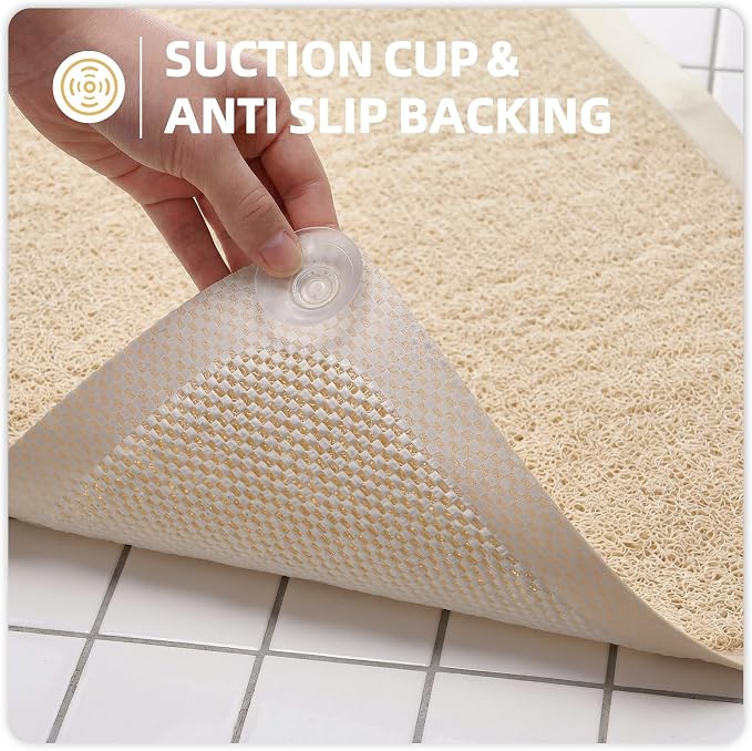 Upgraded Anti Slip Shower Mat for Inside Shower,Non Slip Bathtub Mat with Suction Cups,Shower Floor Mat,Scrubber Mats,Easy to Clean,Quick Dry,Easy Drainage,Loofah Bath Mat for Tub,Beige,17''x32''