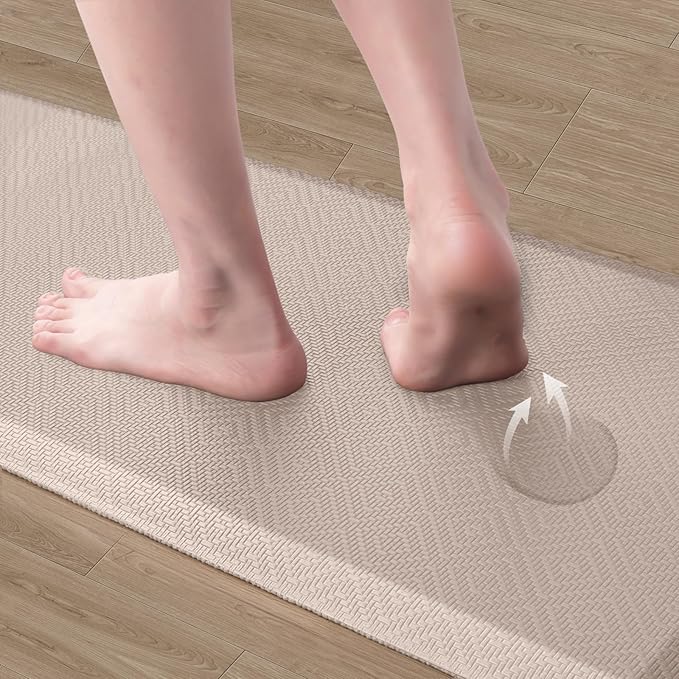 Mattitude Kitchen Mat Cushioned Anti-Fatigue Floor Mat Water Resistant Non-Slip Mats and Rugs Standing and Comfort Desk Mats for House Sink Office Laundry (Beige, 17.3"x60")