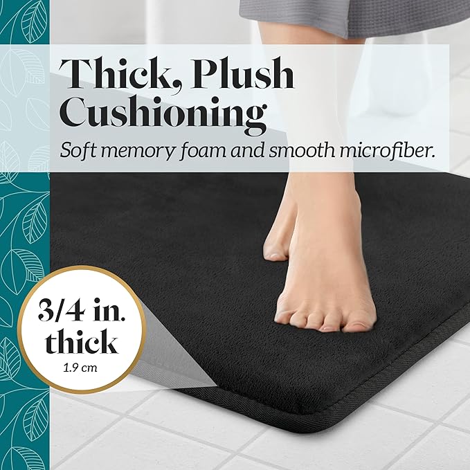 Memory Foam Bath Mat Non Slip Absorbent Super Cozy Velvet Bathroom Rug Carpet (22 inches X 36 inches, Black)