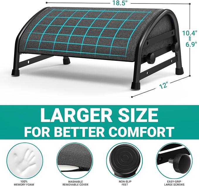 YEASHEIN Adjustable Foot Rest for Under Desk at Work, Ergonomic Foot Stools with 7 Positions, Elevated Cushion Under Desk Footrest with Metal Frame, Leg Rest Used for Home, Car, PC Gaming Accessories