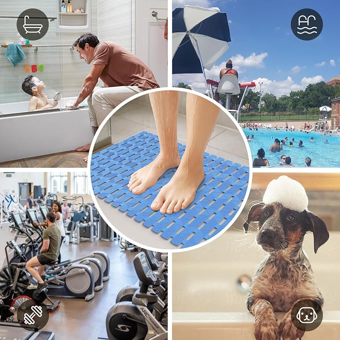 Bathtub Mat Non Slip - for Inside Bath Tub & Shower, Large 40x16 Inch, 261 Strong Suction Cups, Soft Textured Surface, Fast Drain & Quick Dry, Bathroom Safety Mat, Pastel Blue, Matace
