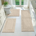 Pauwer Bathroom Rugs Sets 3 Piece Non Slip Machine Washable Bathroom Shower Rugs with U-Shaped Contour Toilet Mat Plush Shaggy Absorbent Microfiber Bath Mat Set, Light Beige