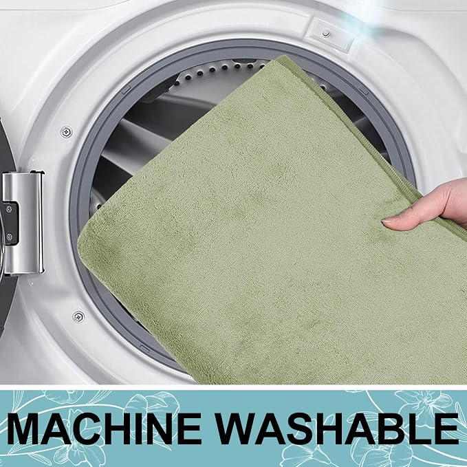 Smiry Memory Foam Bath Mat 24x16, Extra Soft and Absorbent Bathroom Mats, Non Slip Washable Carpet for Floor, Shower and Tub, Sage Green