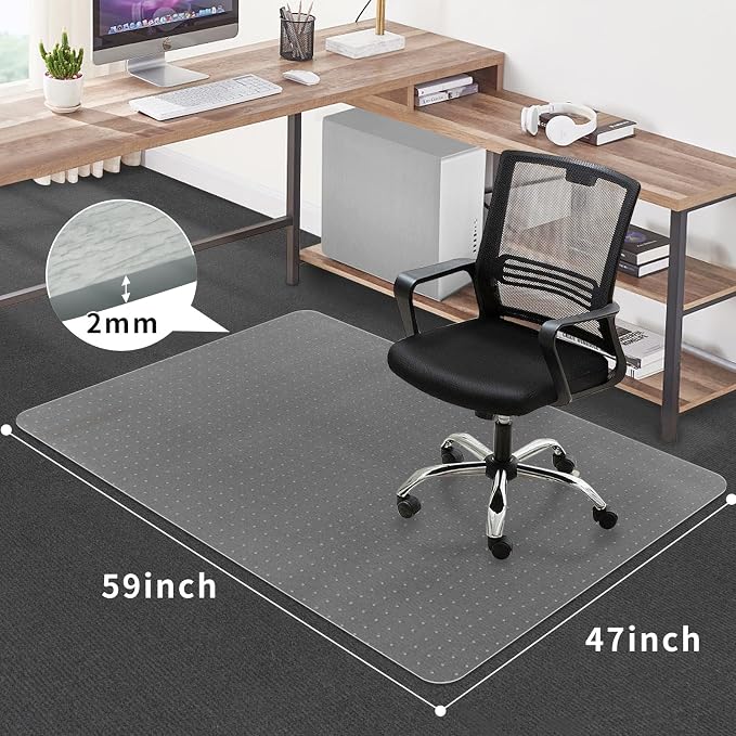 Office Chair Mat for Carpet Floors, 47" x 59" Clear Desk Chair Mats for Low Pile Carpeted Protector, Sturdy PVC Computer Chair Mats Anti-Slip and Easy to Clean for Home & Office