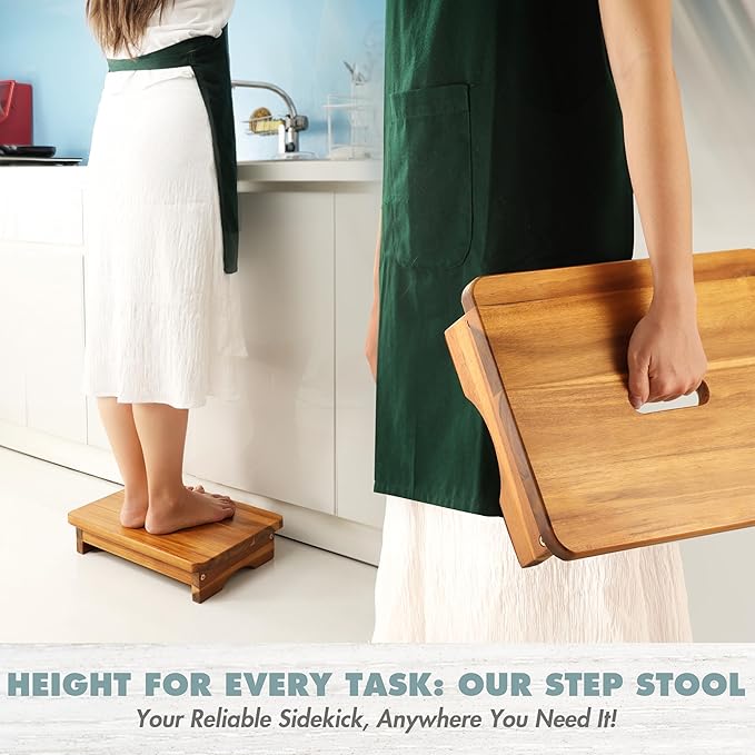FANATU Wooden Step Stool, 3.5'' One Step Stool for Adults, Wooden Bedside Step with 550 Lbs Load Capacity, Heavy Duty/Portable/Nonslip/Durable Construction for Bedroom/Kitchen