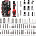 Amazon Basics Magnetic Ratcheting Wrench and Electronics Precision Screwdriver Tool Set, 73-Piece, with Carry Case for Household Repair, Small Jobs, Eyeglasses, Black/Red/Silver