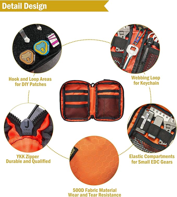 VIPERADE VE26 EDC Pouch Organizer with 11 Compartments, Small Tool Pouch with DIY Patches Area, EDC Pocket Organizer for Mutitools