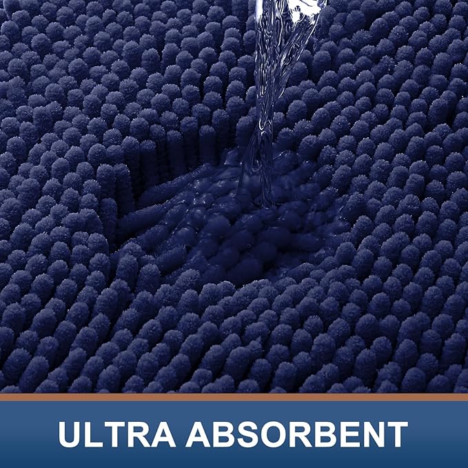 Smiry Luxury Chenille Bathroom Rugs 44x32, Extra Soft and Absorbent Shaggy Bath Mat, Machine Washable, Non-Slip Plush Carpet Runner for Tub, Shower, and Floor, Home Decor Accessories, Navy Blue