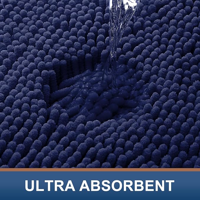 Smiry Luxury Chenille Bathroom Rugs 50x30, Extra Soft and Absorbent Shaggy Bath Mat, Machine Washable, Non-Slip Plush Carpet Runner for Tub, Shower, and Floor, Home Decor Accessories, Navy Blue