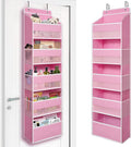TYMENSH Pink Over Door Organizer with 5 Large Clear Pockets and 6 Side Mesh Pockets, Anti-Tilt Hanging Door Storage for Nursery, Bedroom, Bathroom, Closet, Toys, Baby Essentials