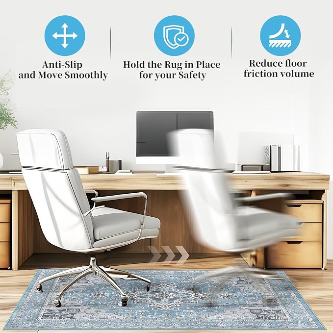 Office Chair Mat for Hardwood Floor & Tile Floor,36"X 48" Heavy Duty Desk Chair Mat for Hard Floors, Under Desk Rug for Rolling Computer Chair,Anti Slip,Low Pile Carpet Floor Protector-Blue