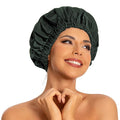 Reusable Shower Cap for Women, Large Waterproof Shower Bonnet with Elastic Band, Washable Bath Hair Cap for Long, Curly Hair, Braids, Daily Shower, Home Spa, Travel(Dark Green)