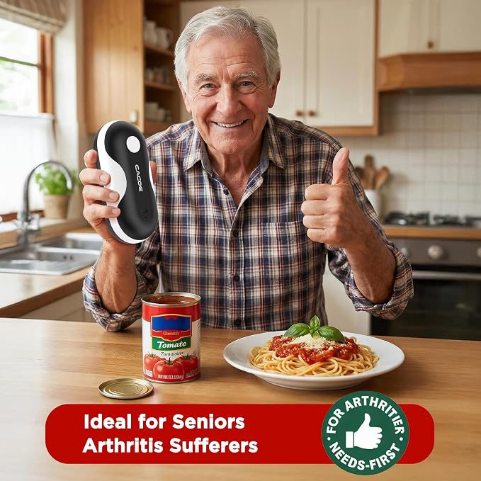 CACOE Automatic Smart Electric Can Opener with Auto Stop & USB-C Charging - Cordless Can Opener for Elderly and Arthritic Users for Seniors & Arthritis, Effortless One-Touch Open (black)
