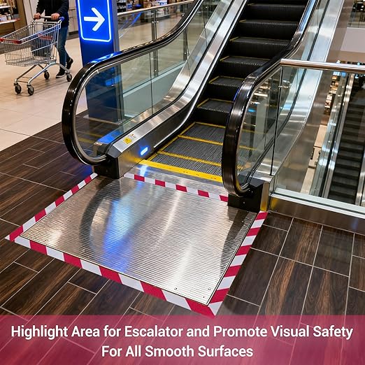 Anti Slip Tape, 4 Inch x 42 Ft Grip Tape for Stairs Outdoor/Indoor, Waterproof Non Skid Roll for Stair Treads Non Slip, High Traction Friction Abrasive Adhesive Stair Steps, Caution Red/White