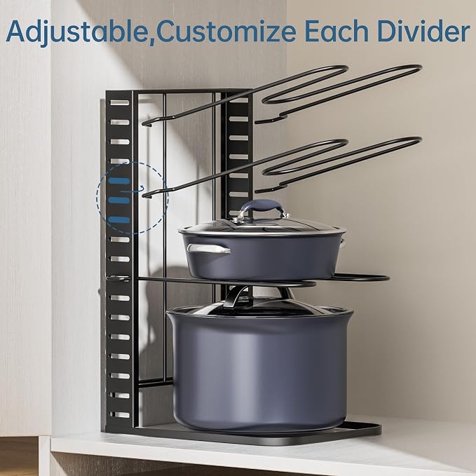 ORDORA Pots and Pans Organizer Under Cabinet 14.55" Height, Adjustable 8-Tier Pot Organizers inside Cabinet, Kitchen Organizers and Storage Fit 6-11 inch Lightweight Cookware