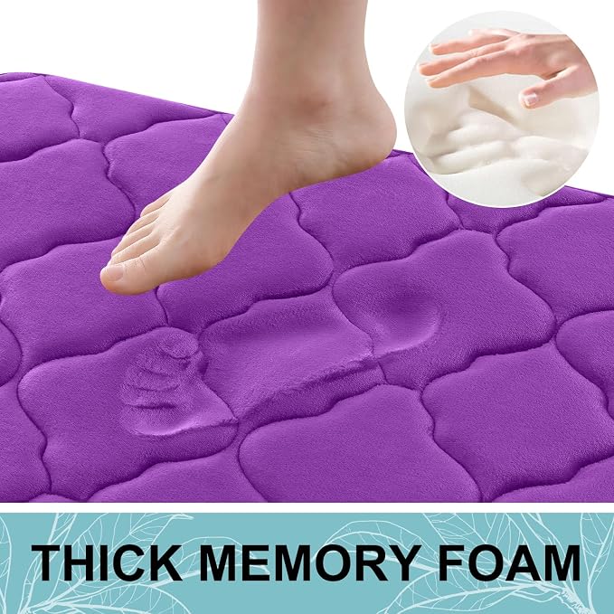 OLANLY Memory Foam Toilet Rugs U-Shaped 24x20, Ultra Soft and Absorbent Bathroom Rugs, Non-Slip, Comfortable, Machine Washable Contour Bath Mat for Toilet Base, Home Decor Accessories, Purple