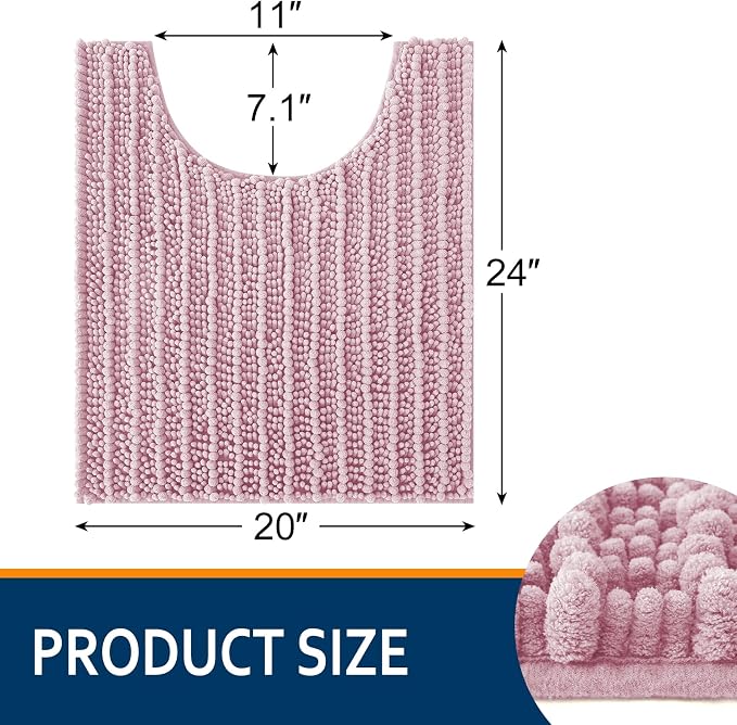 Smiry Bathroom Toilet Rugs U Shaped 24x20, Extra Soft Absorbent Non Slip Rubber Backing Chenille Contour Bath Rugs for Toilet, Machine Washable Contoured Bath Mats, Dusty Rose
