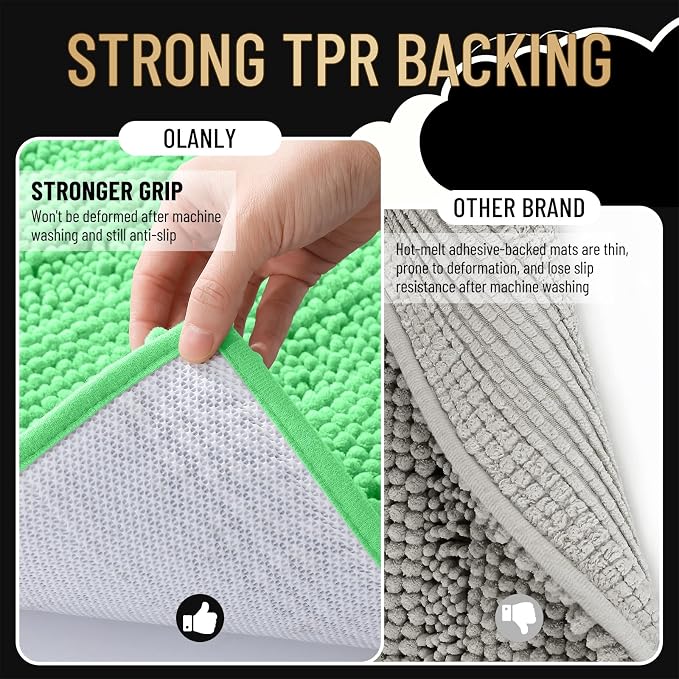 OLANLY Thick Bathroom Rugs 30x20, Extra Soft Absorbent Chenille Striped Bath Rugs, Rubber Backing, Machine Wash Dry, Bath Mats for Bathroom Floor, Tub and Shower, Home Decor Accessories, Mint Green