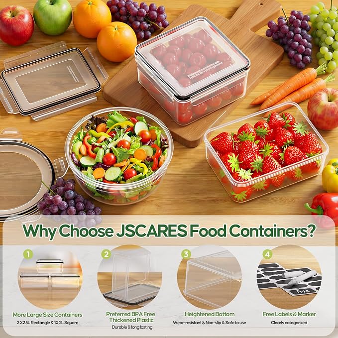 62 PCS Large Food Storage Containers with Lids Airtight (31 Lids &31 Containers) - Leakproof Meal-Prep Containers for Kitchen Storage Reusable Plastic Microwave/Dishwasher Safe with Labels & Pen