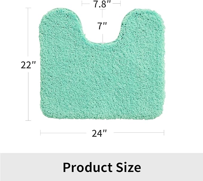 Disolla Toilet Mat 22x24 Mint Green - Non Slip Fluffy U-Shaped Contour Rug, Ultra-Soft Plush Toilet Floor Mat, Absorbent & Machine Washable