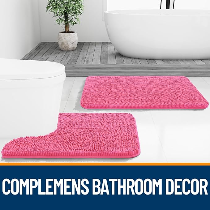OLANLY Bathroom Rugs 36x24, Extra Soft Absorbent Chenille Bath Rugs, Rubber Backing Quick Dry, Machine Washable Bath Mats for Bathroom Floor, Tub and Shower, Home Decor Accessories, Hot Pink
