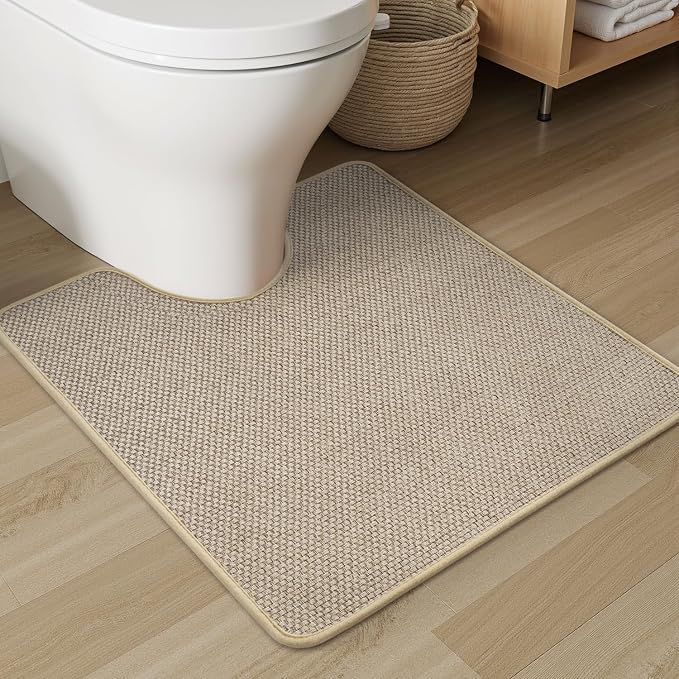 PADOOR Braided Toilet Rugs U Shaped, Non Slip Toilet Mats for Bathroom Floor Machine Washable Super Absorbent Contour Bath Rugs for Toilet Mat Quick Dry U Shaped Toilet Rug, 20''x24'' Light Beige