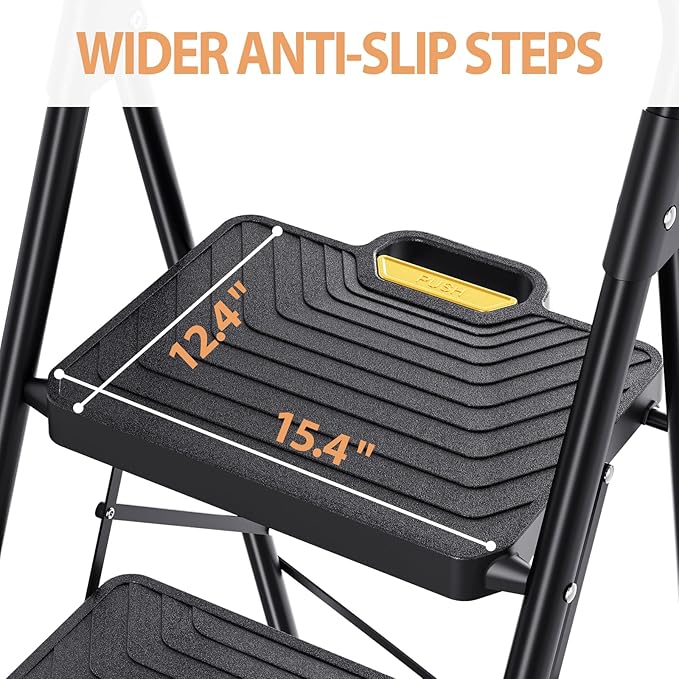 TOOLF Step Ladder, Sturdy Steel Step Stool with Anti-Slip Wide Pedals, Handrail, Safe-Lock Design, Folding Portable Ladder for Multi-Purpose, Home, Kitchen (5 Step Ladder)