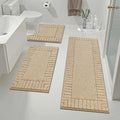 Pauwer Bathroom Rugs Sets 3 Piece Bathroom Shower Rugs with U-Shaped Contour Toilet Mat Absorbent Microfiber Plush Bath Mats Non Slip Bath Rug Machine Washable Shaggy Bath Mat Set, Beige