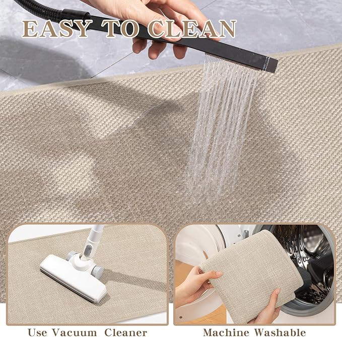 chakme Bathroom Rugs Mat 59x25, Ultra Thin Non Slip Bath Mat Large Quick Dry Absorbent Bath Mat for Bathroom Floor, (Light Beige, 59"x25")