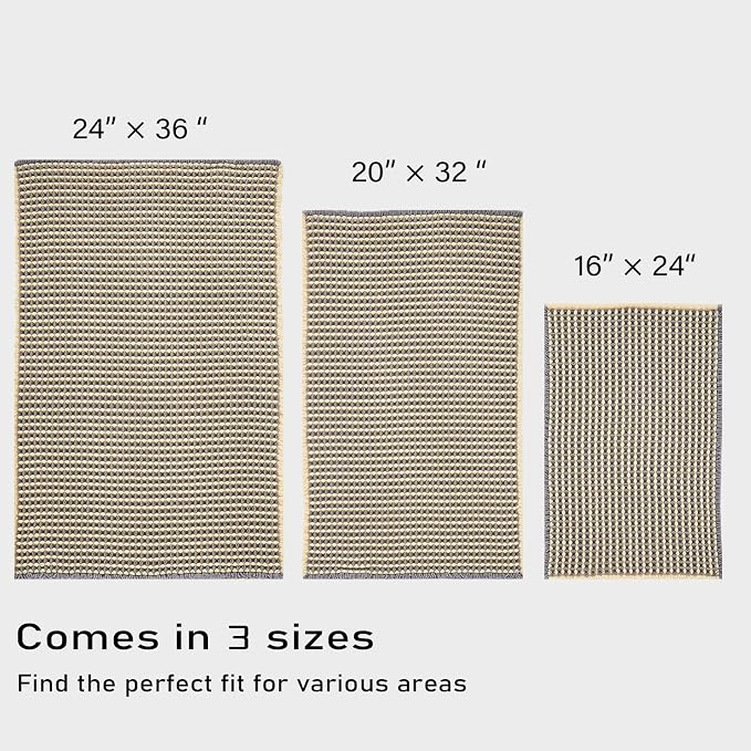 Douceur Waffle Bath mat for Bathroom Floor Non Slip, Super Soft Acrylic Blend Bath Rugs with Tassels, Quick Dry Bathroom Rugs Machine Washable, 20" x 32", Grey&Yellow
