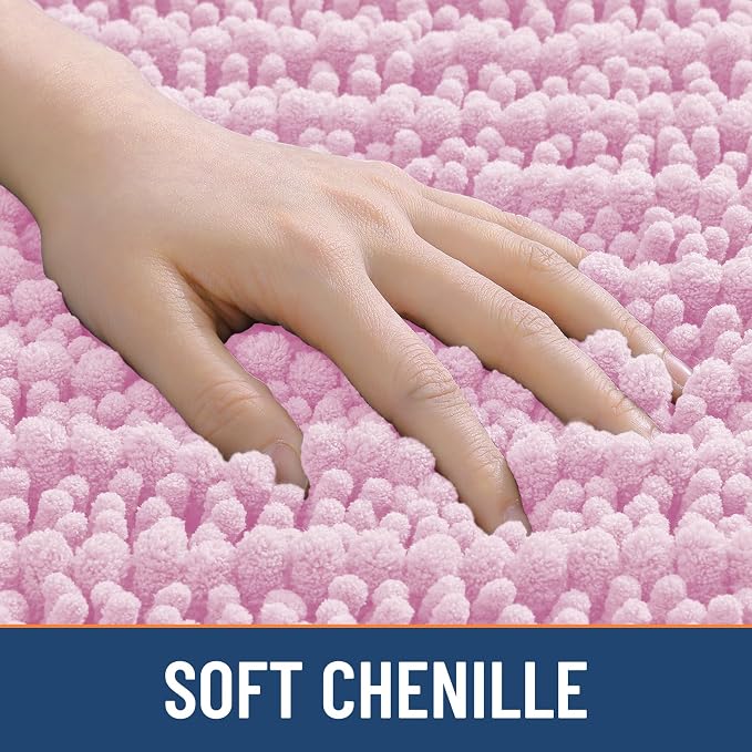 Smiry Bathroom Rugs Mat 24x16, Extra Soft Absorbent Chenille Bath Rugs, Non Slip Rubber Backing Machine Washable Quick Dry Bath Mats for Bathroom Floor, Tub, Shower, Home Decor Accessories, Pink