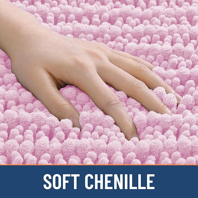 Smiry Bathroom Rugs Mat 36x24, Extra Soft Absorbent Chenille Bath Rugs, Non Slip Rubber Backing Machine Washable Quick Dry Bath Mats for Bathroom Floor, Tub, Shower, Home Decor Accessories, Pink